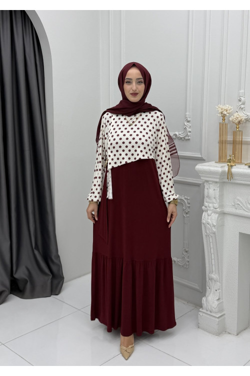 PUANTİYE ELBİSE -BORDO