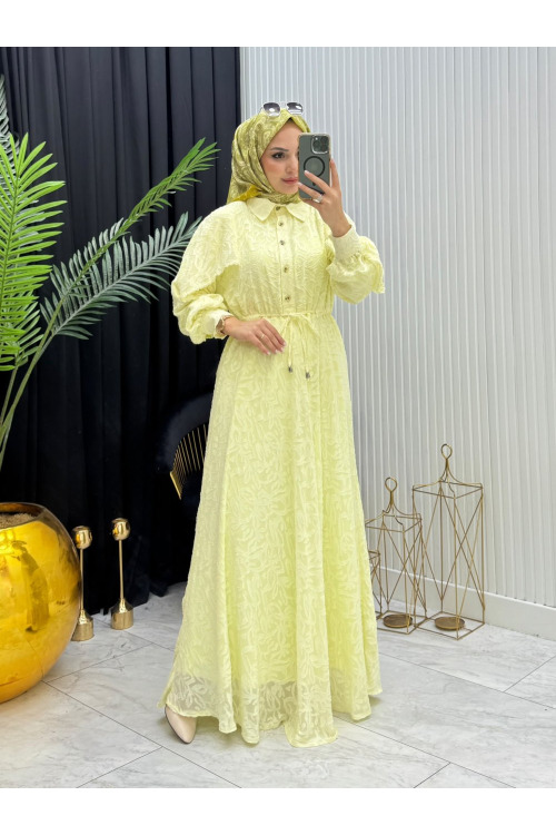 MAKARON  TESETTÜR ELBİSE  -SARI